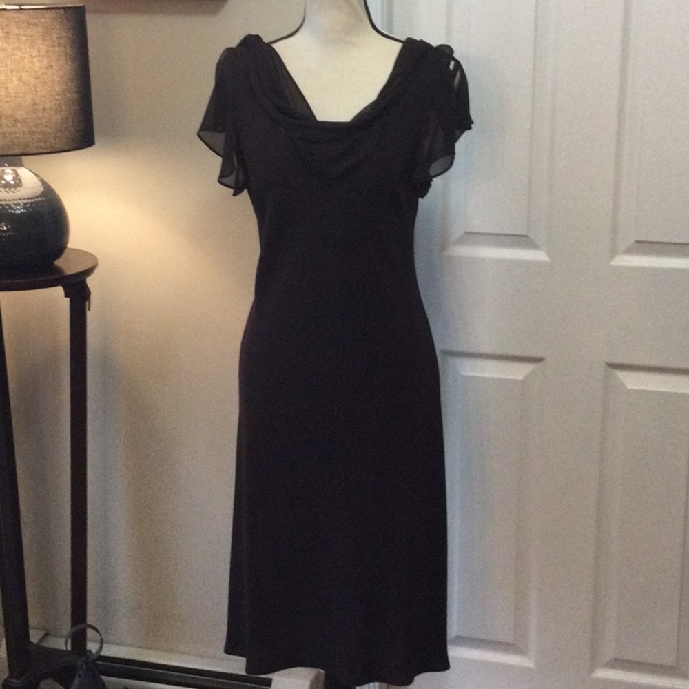 dressbarn Black Midi Dress with Sheer Draped Sleeves
